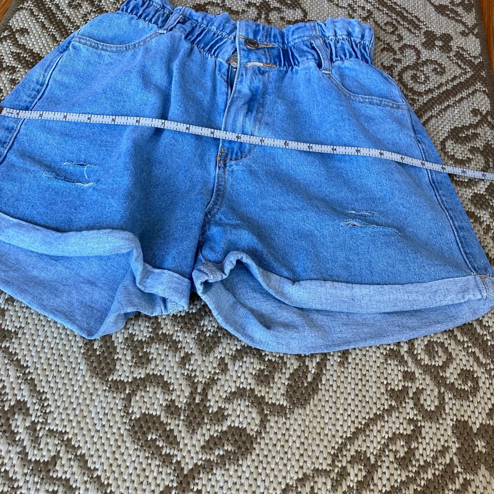Aaron & Amber Light Denim Washed Distressed High Waist Shorts Size M - Picture 2 of 8